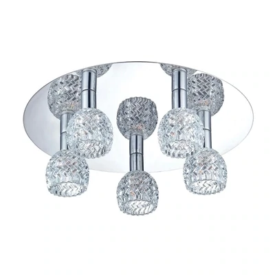 Wave 5-Light Modern Flush Mount Patterned Clear Glass and Polished Chrome Canopy