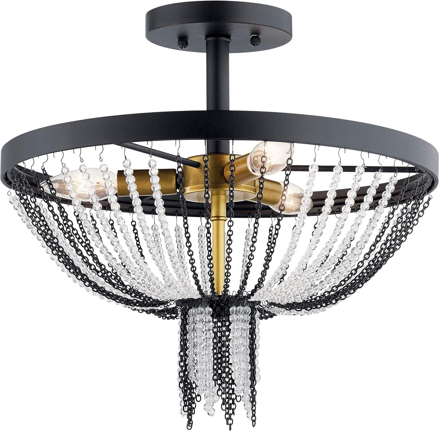 Alexia 3-Light Semi-Flush Textured Black, Crystal beads, Mixed finishes