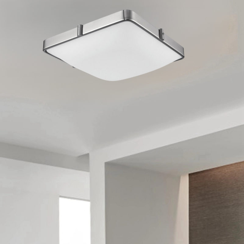 Modern Templeton LED 12" Square Flush Mount Brushed Nickel/Opal Glass
