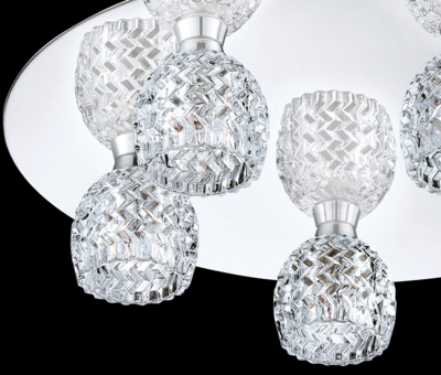 Wave 5-Light Modern Flush Mount Patterned Clear Glass and Polished Chrome Canopy