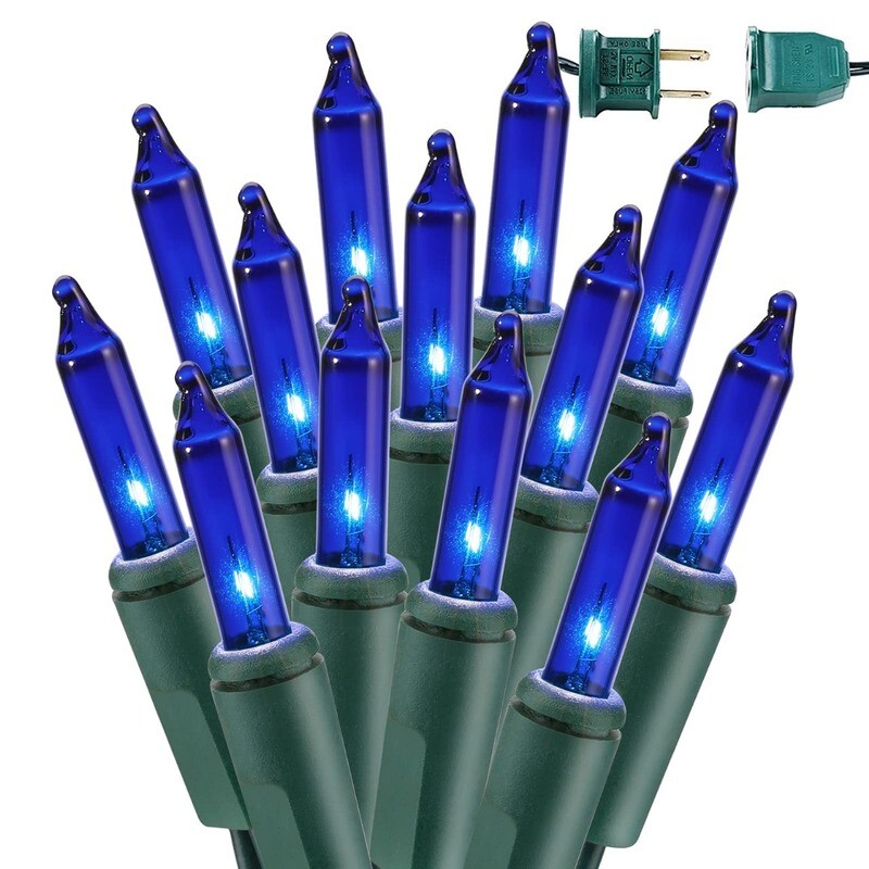 100 Christmas mini light indoor/outdoor string lights BLUE, Green Wire, 23 ft - Bulk Buy 10 boxes