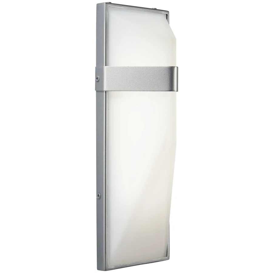 Contemporary Wedge Outdoor LED Wall Aluminum Silver Dust Finish with Etched White Glass