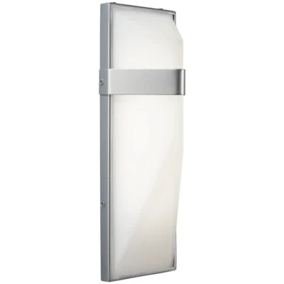 Contemporary Wedge Outdoor LED Wall Aluminum Silver Dust Finish with Etched White Glass