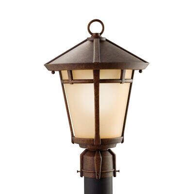 Melbern 1-Light Outdoor Post Mount Aged Bronze with Light Umber Etched Glass