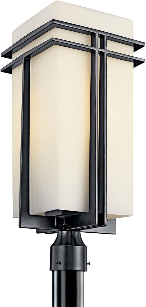Tremillo 23" 1-Light Outdoor Post Black with Satin Etched Cased Opal Glass