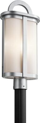 Rivera 1-Light Outdoor Post Mount Platinum with Satin Etched Cased Opal Glass