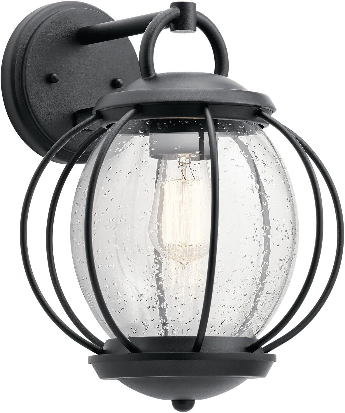 Vandalia 1-Light Large 14" Outdoor Wall Mount Textured Black Finish and Seeded Globe glass