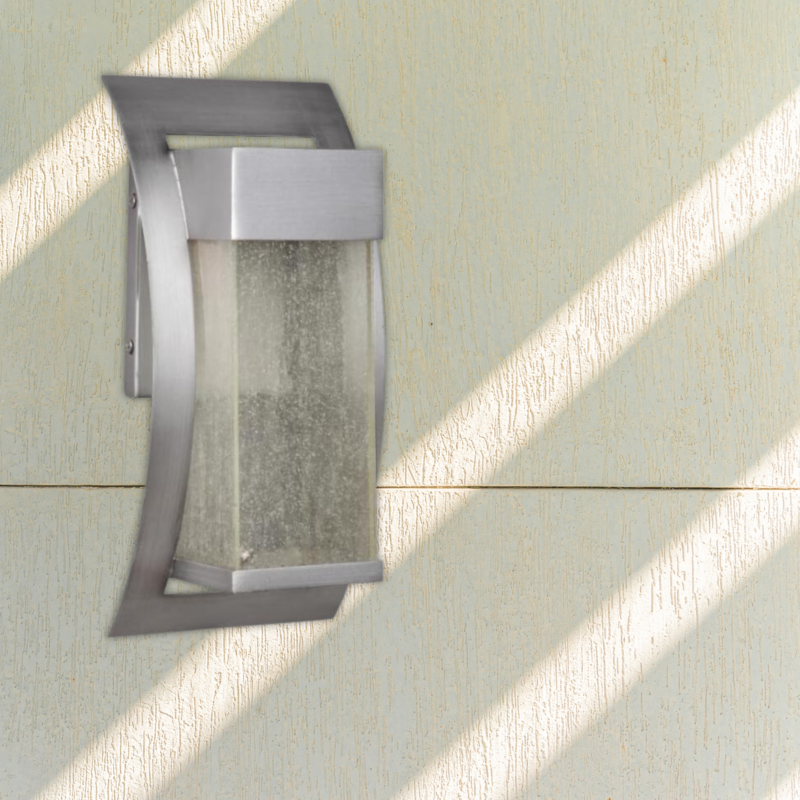 Brea Outdoor Wall Medium LED Brushed Titanium Finish and Seeded Glass