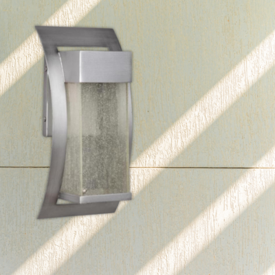 Brea Outdoor Wall Medium LED Brushed Titanium Finish and Seeded Glass