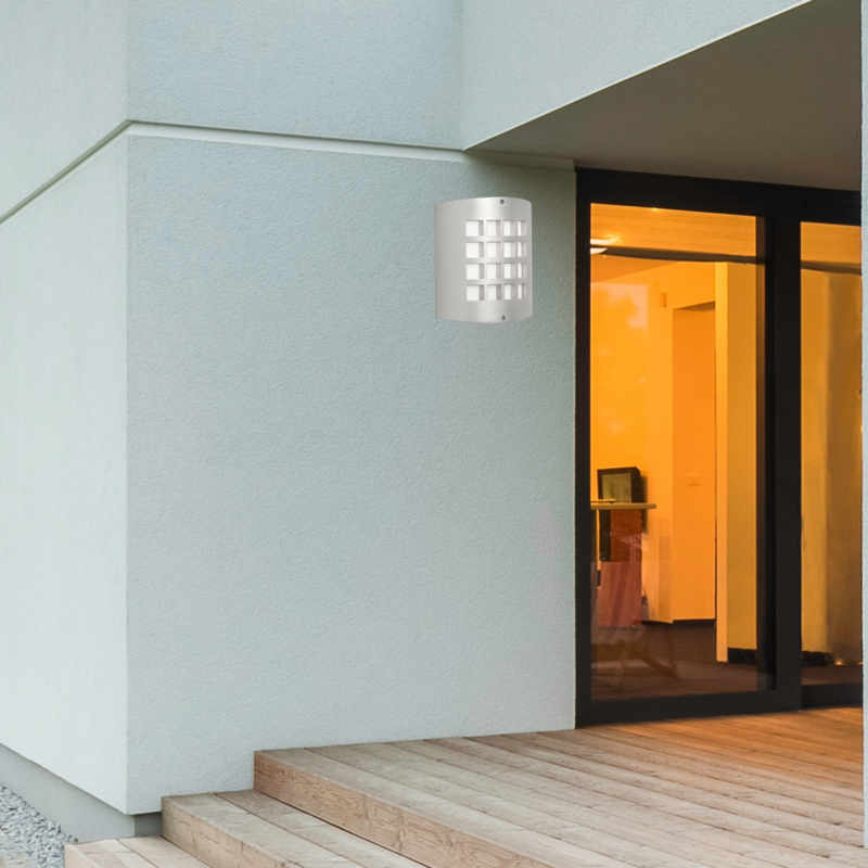 Eron Square Contemporary Outdoor 1-Light Wall Light Platinum with White Acrylic Glass