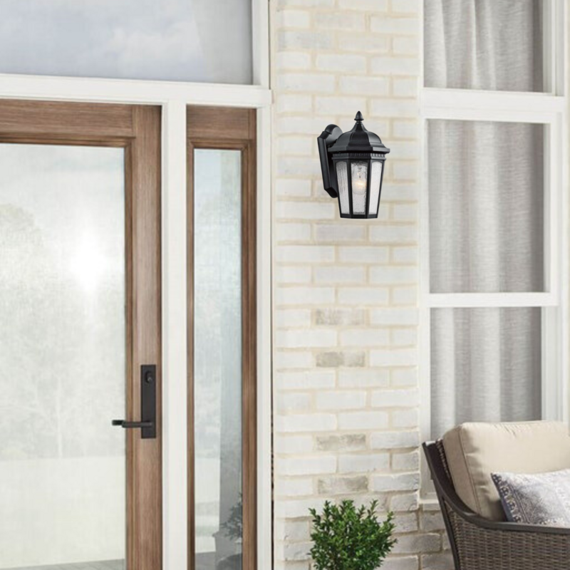 Courtyard 1-Light Outdoor Wall Mount Textured Black with Clear Seedy Glass