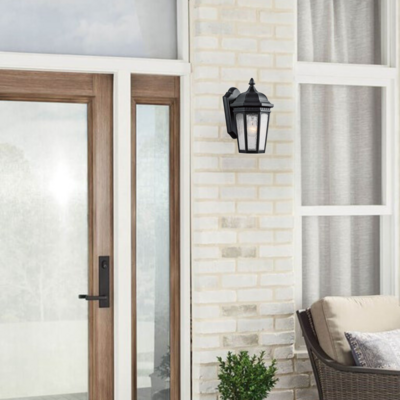 Courtyard 1-Light Outdoor Wall Mount Textured Black with Clear Seedy Glass