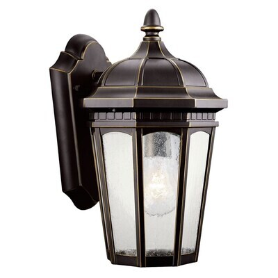 Courtyard 1-Light Outdoor Wall Mount Rubbed Bronze with Clear Seedy Glass