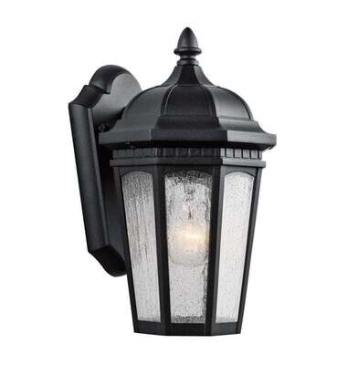 Courtyard 1-Light Outdoor Wall Mount Textured Black with Clear Seedy Glass