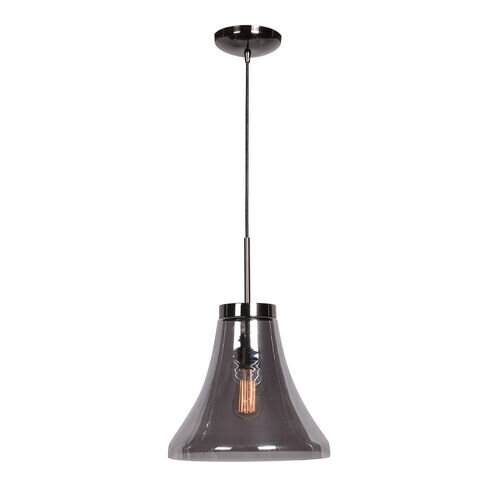 Contemporary Bell Glass Pendant Black Chrome Finish and Smoke Glass
