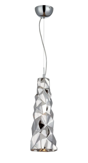 Modern Lazer Chrome Pendant Chiseled Faceted Glass and Chrome Accents
