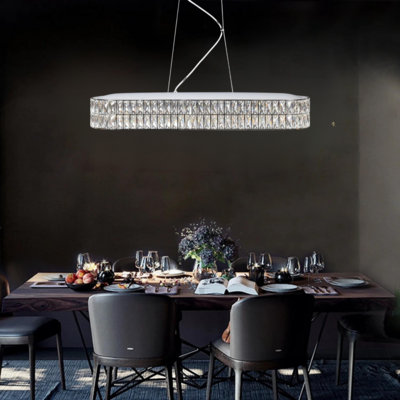 Magari LED Medium Oblong Crystal Chandelier - Chrome Finish with Crystal Glass Shade