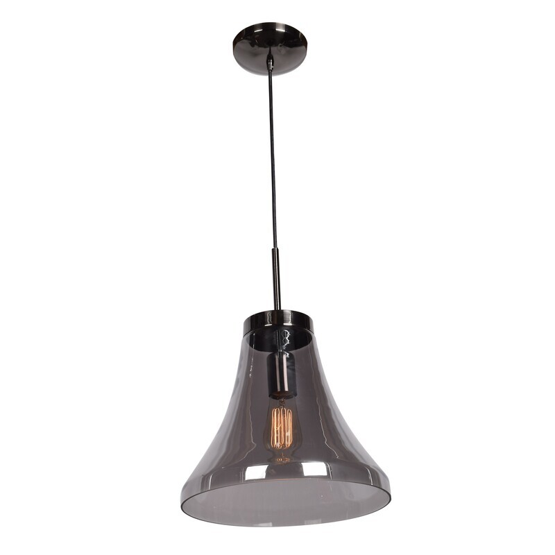 Contemporary Bell Glass Pendant Black Chrome Finish and Smoke Glass
