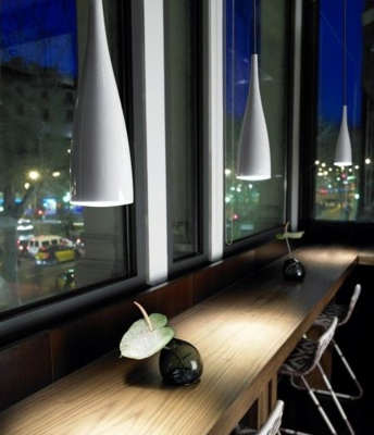 Clear 1-Light Pendant , Steel and Lacquered White Finish