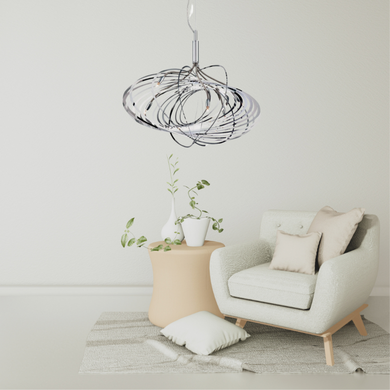 Contemporary 27" Wide Delvina 5-Light Down Lighting Pendant Chrome and Stainless Steel