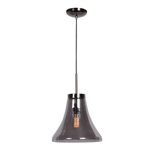 Contemporary Bell Glass Pendant Black Chrome Finish and Smoke Glass