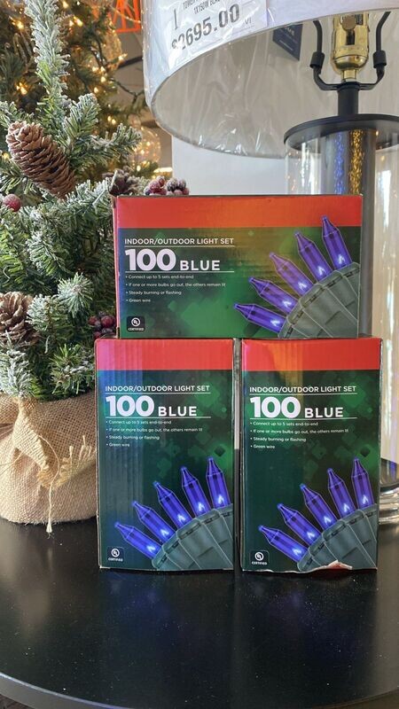 100 Christmas mini light indoor/outdoor string lights BLUE, Green Wire, 23 ft - Bulk Buy 3 boxes