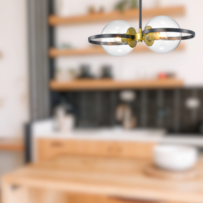 Mid-Century Modern Linear 2-Light Pendant Black