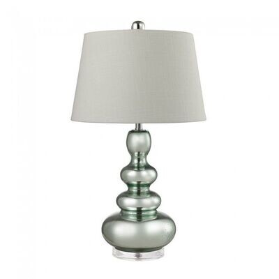 Stacked Gourd Table Lamp Silvery Mercury with Light Green Accents and Linen Shade