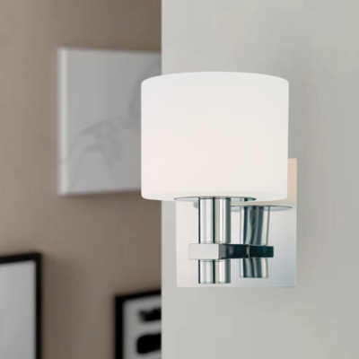 Stem 1-Light Bath/Wall Sconce Chrome with Etched Opal Glass Shade