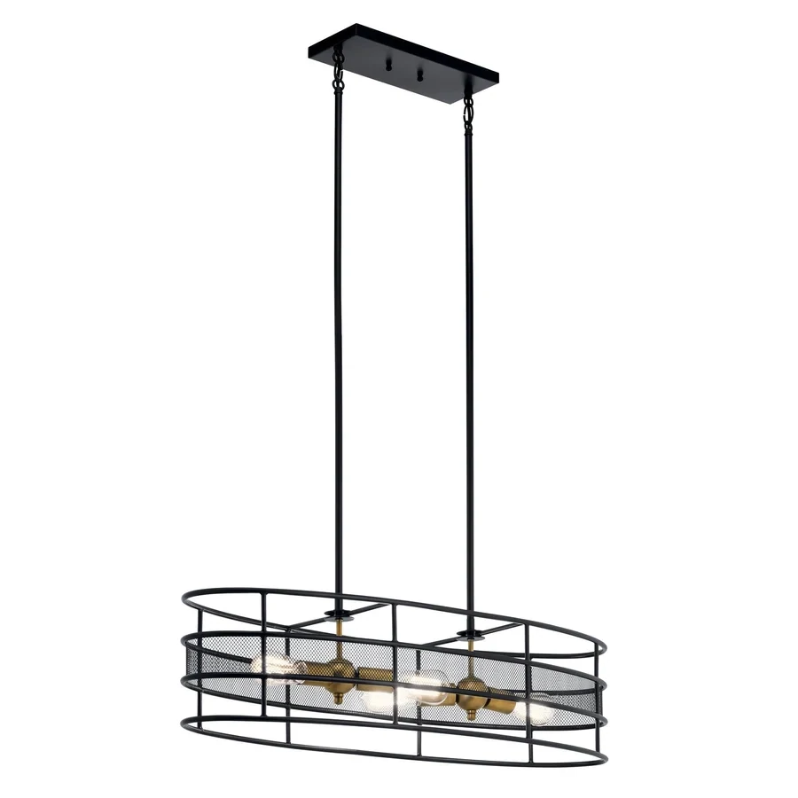 Piston Oval 4-Light Linear Chandelier Black/Natural Brass Accents
