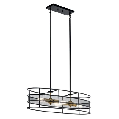 Piston Oval 4-Light Linear Chandelier Black/Natural Brass Accents