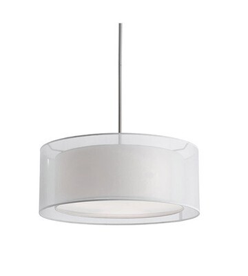 Modern Elegant Pendant, Brushed Nickel with Organza Outer and Linen White Inner Shade