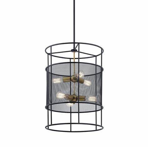 Piston 6-Light Extra Large Modern Foyer Chandelier Black/Natural Brass Accent