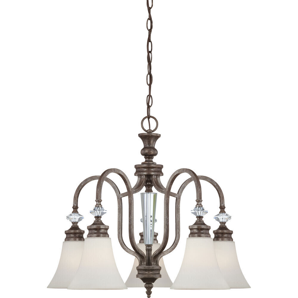 Boulevard 5-Light Mocha Bronze Silver Wash Chandelier with Creamy Etched Glass