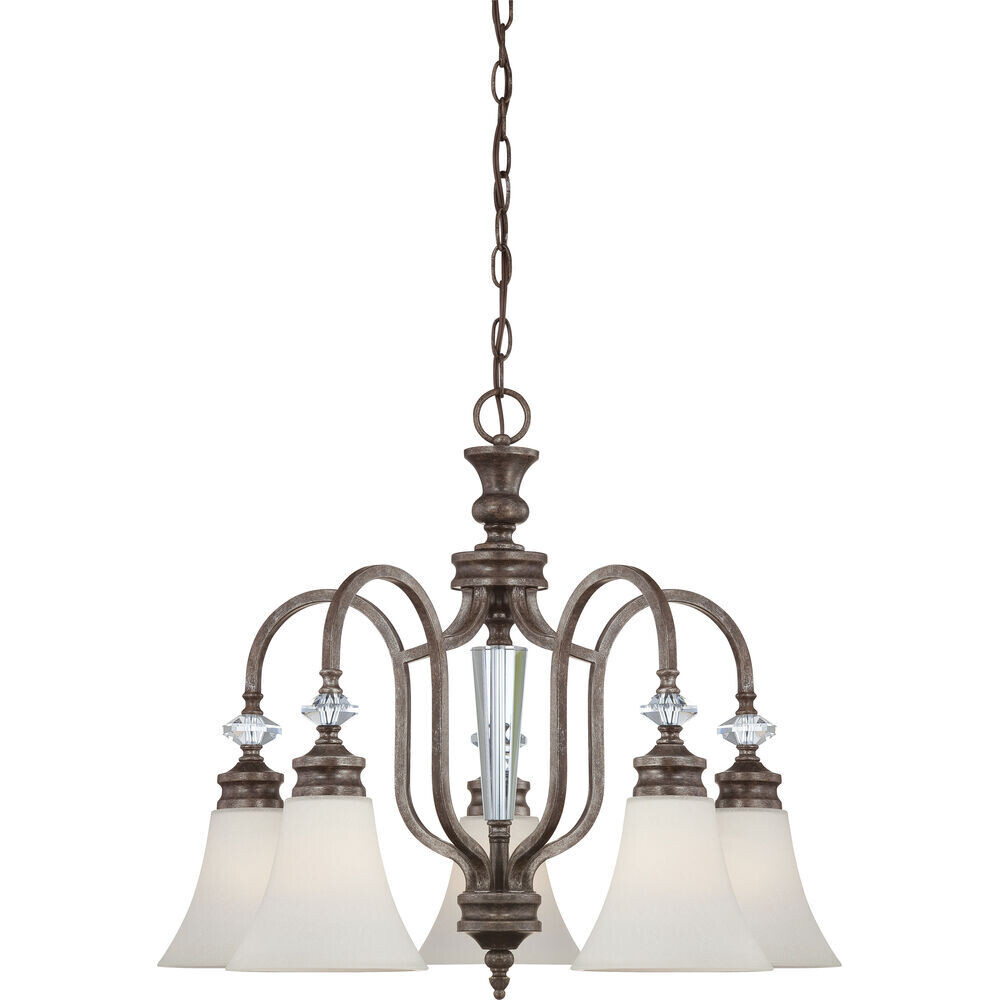 Boulevard 5-Light Mocha Bronze Silver Wash Chandelier with Creamy Etched Glass