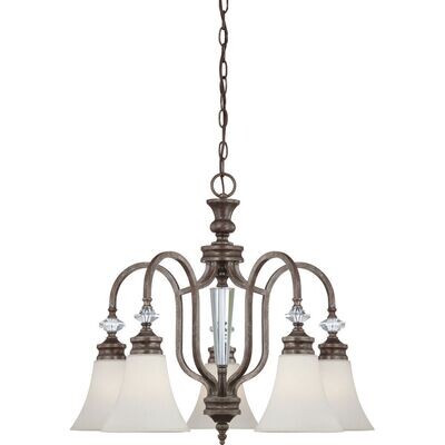 Boulevard 5-Light Mocha Bronze Silver Wash Chandelier with Creamy Etched Glass