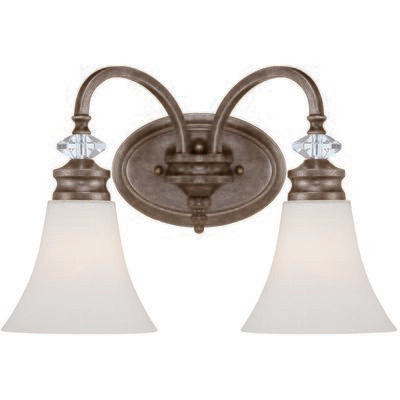 Boulevard 2-Light Vanity Mocha Bronze Silver Wash with Creamy Etched Glass