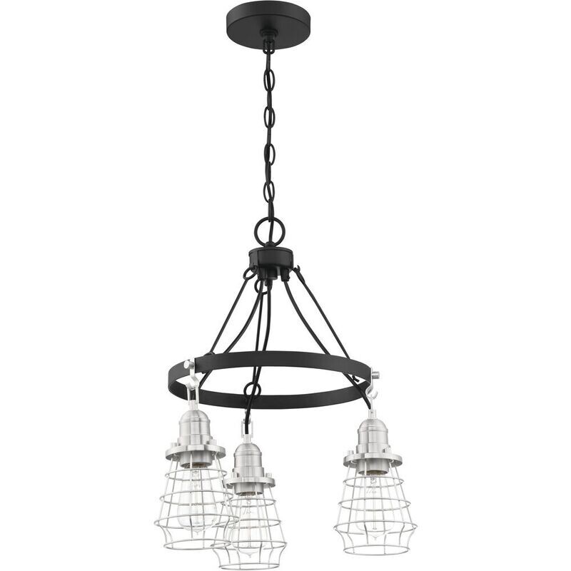 3-Light Vintage Industrial Chandelier Flat Black with Polished Nickel