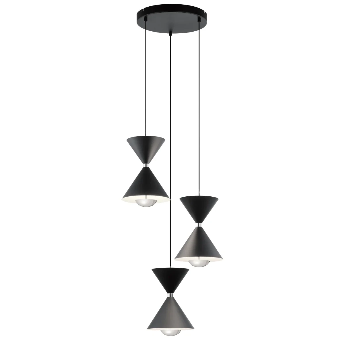 Contemporary Kordan LED 3 Light Cluster Pendant Midnight Black/Polished Nickel