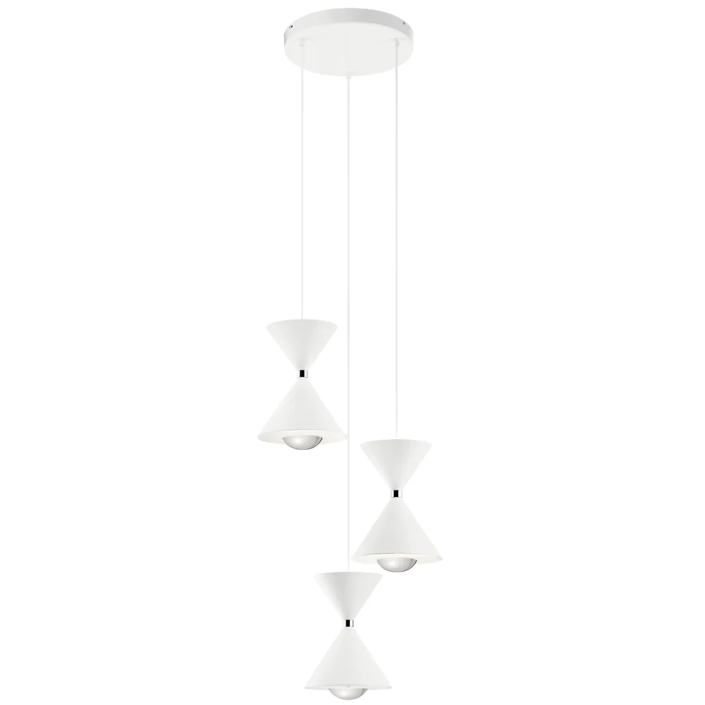 Contemporary Kordan LED 3 Light Cluster Pendant Matte White/Polished Nickel