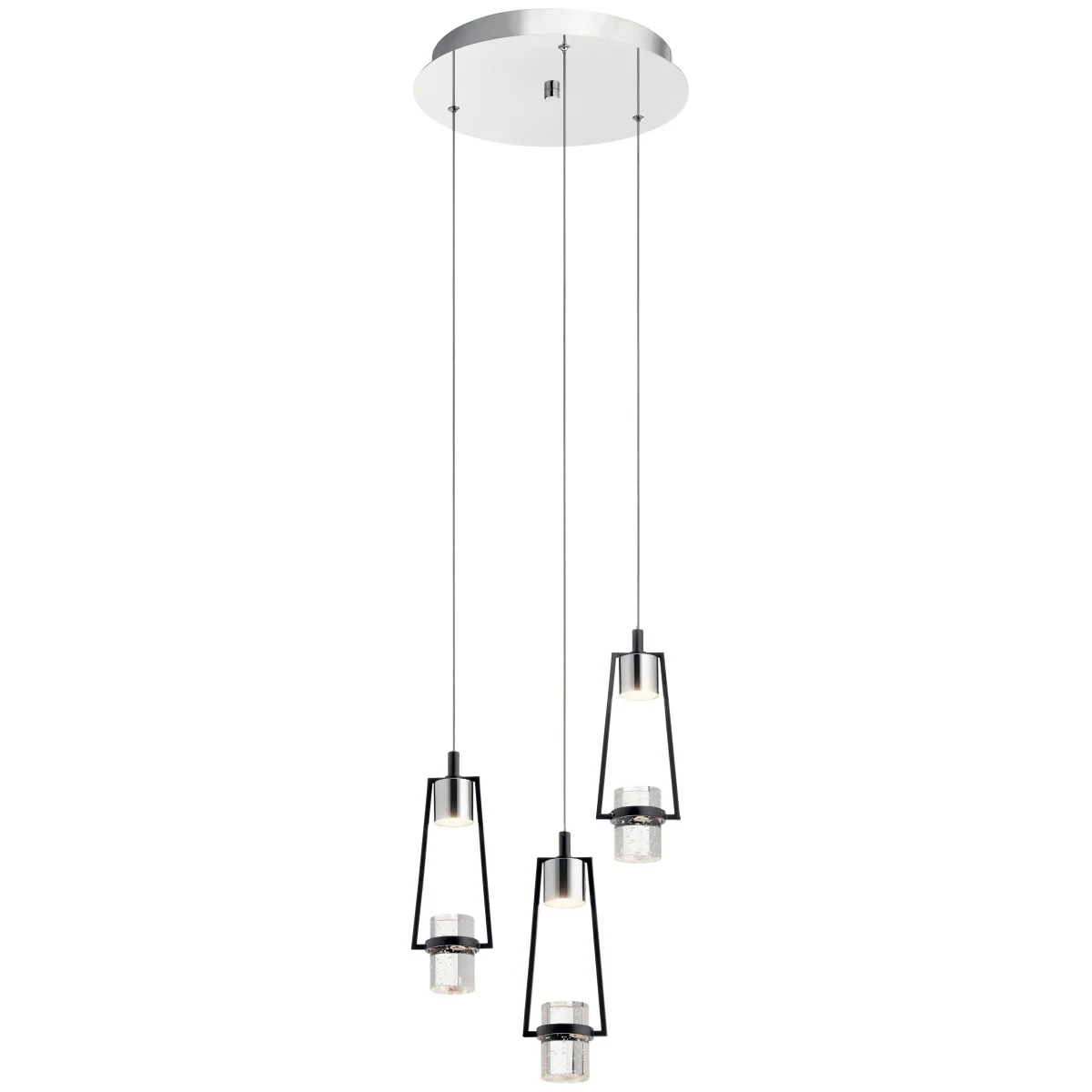 Ayse 3-Light Chrome W/Matte Black Modern/Contemporary Seeded Glass Cylinder LED Hanging Pendant Light