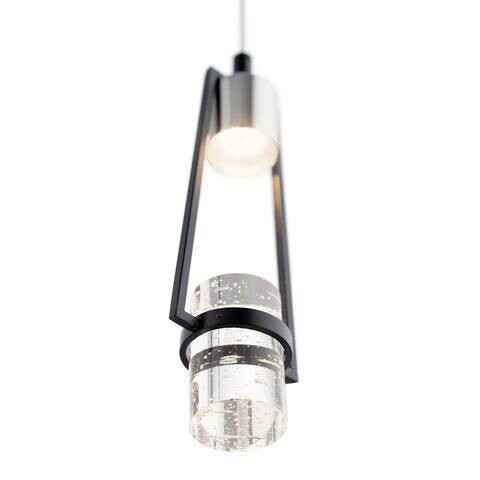 Ayse 3-Light Chrome W/Matte Black Modern/Contemporary Seeded Glass Cylinder LED Hanging Pendant Light