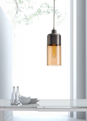 Vente Contemporary 1-Light Pendant Satin Nickel and Amber