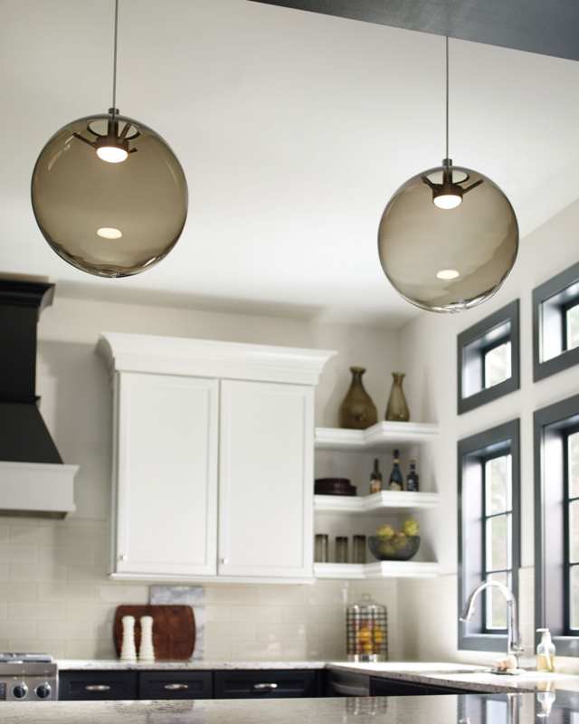 Contemporary Palona LED Pendant Smoked Hand blown glass and Satin Nickel