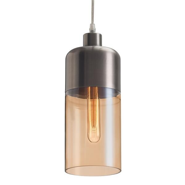 Vente Contemporary 1-Light Pendant Satin Nickel and Amber