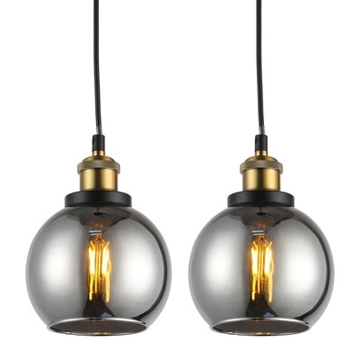 Duo Pack 1-Light Pendant in Black, Antique Brass with Smoked Glass