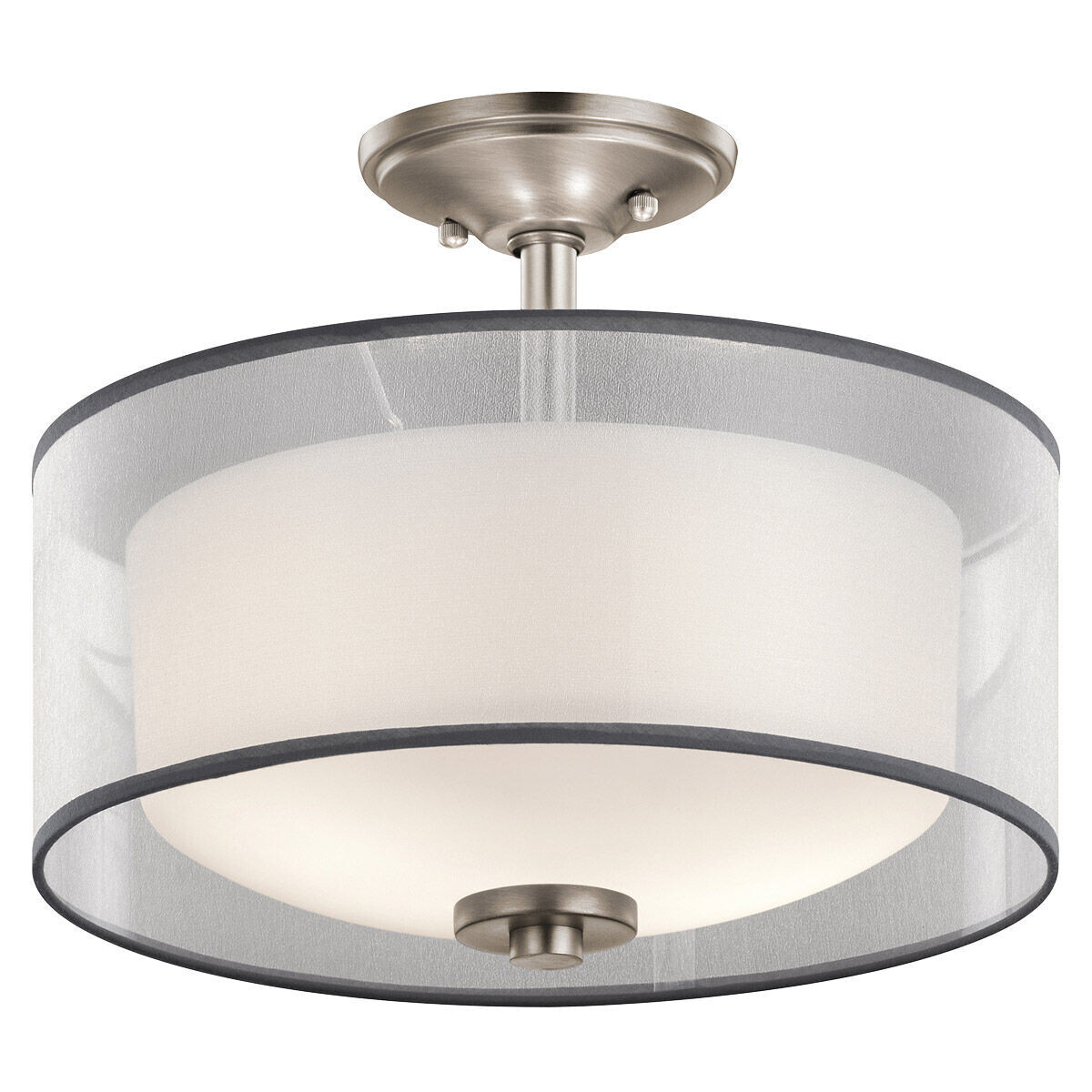 Tallie 13.5" 2 Light Semi Flush with Satin Etched White Inner Diffuser and White Translucent Organza Shade