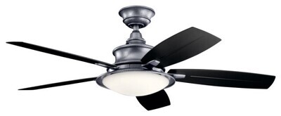 Indoor/Outdoor Cameron 52" LED Ceiling Fan in Weathered Steel Powder Coat with Black/Weathered White Walnut Blade Finishes