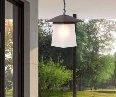 Terrace 1-Light Outdoor Pendant Textured Black and Whiskey Barrel