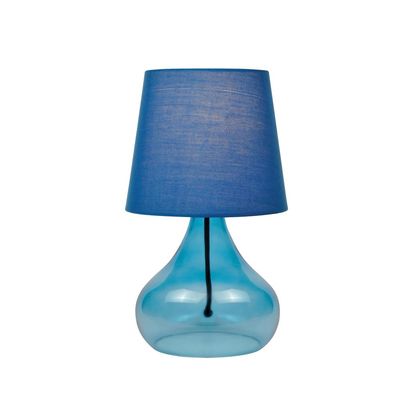 Jamie 1-Light Table Lamp Blue Glass Base with Blue Fabric Shade